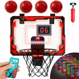 Indoor Basketball Hoop for Kids 15.1" x 11" Door Room Mini Basketball Hoop with 4 Balls & Adjustable LED Basketball Board, Basketball Toys for Kids Boy 3+, Birthday Gifts for Teen Boy, Red