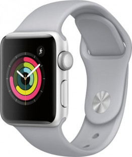 Geek Squad Certified Refurbished Apple Watch Series 3 (GPS) 38mm Silver Aluminum Case with Fog Sport Band - Silver Aluminum - (2017)