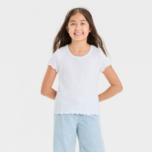 Girls' Short Sleeve Textured T-Shirt - Cat & Jack™ White M: Cotton Blend, Recycled Polyester, Spandex, Jacquard Knit