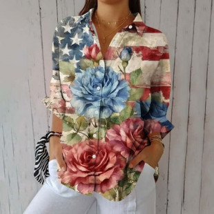 Xdegoge Long Sleeve Shirts for Women 4Th of July Shirts Patriotic Usa T Shirt Loose Fit American Flag Shirt Button Up Trendy Collared Blouses Summer Tunic Tops Flash of The Day Save for Later