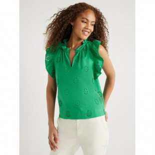 Free Assembly Women's Cotton Sleeveless Flutter Eyelet Top, Sizes XS-XXL
