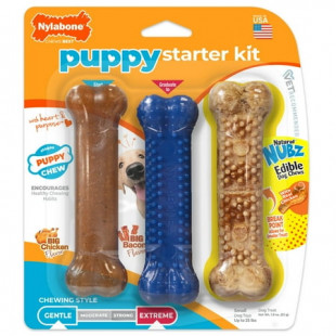 Nylabone Puppy Starter Kit Dog Chew Toys & Treat Small - Up to 25 Ibs. (3 Count)