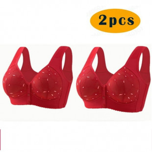 Daily Savings: Women'S Bra, Sujetador de mujer, 2PC Women Sexy Middle-Aged And Elderly Printed Front Buckle Without Steel Ring Underwear Soft Large Size Underwear Bra SOPATENOR Red S