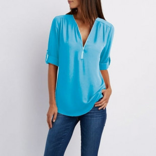 LoyisViDion Savings Women Tops,Ladies Zipper Button Long Sleeves Loose Chiffon Shirt Clothing Flash Picks Sky/Blue Xl