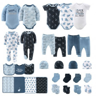 Baby Layette Clothing Gift Set, 30pc - The Peanutshell® Elephant Blue, White Blue, 0-3 Months