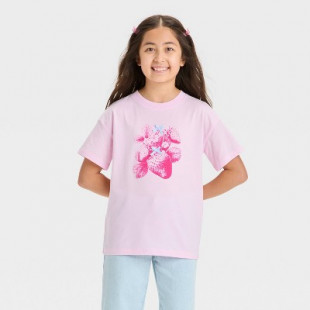 Girls' Short Sleeve Knit Oversized 'Strawberries' Graphic T-Shirt - Cat & Jack™ Light Pink M: Crew Neck, Jersey Fabric