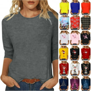 JURANMO Womens Loose Plus Size 3/4 Sleeve Shirts Fashion Christmas Trees Graphic Tees Tops Casual Crewneck Pullover Blouse Xmas Gifts Multicolor S Hoy Oferta Flash