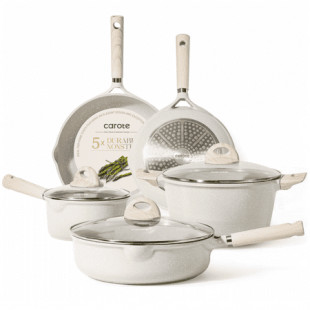 Carote Nonstick Pots and Pans Set, Induction Kitchen Cookware Sets Non Stick, 8 Pcs Beige Granite