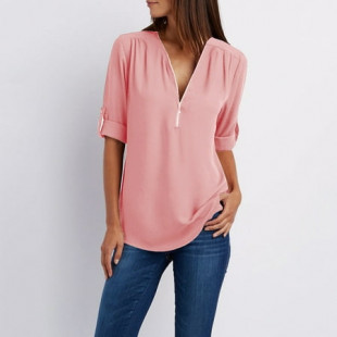 LoyisViDion Women Tops Clearance Women Ladies Zipper Button Long Sleeves Loose Chiffon Shirt Clothing Flash Picks Pink 3XL