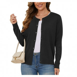 UVPLove Women's Lightweight Button-Down Cardigan Sweater,Black,XL