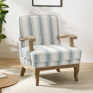 Rinaldo Farmhouse Style Armchair with Romantic Stripes Armchair for Living Room, Lounge, Bedroom  | ARTFUL LIVING DESIGN-BLUE