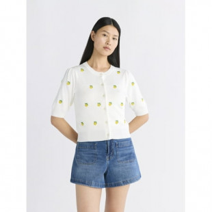Free Assembly Women's Beaded Cardigan Sweater with Puff Sleeves, Lightweight, Size XS-XXL
