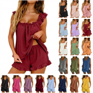 QATAINLAV Womens 2 Piece Pajamas Sets Sleeveless Pleated Soft Tank Tops and Drawstring Ruffled Hem Shorts Sleepwear Lounge Set Black XL Ofertas Flash Del Dia