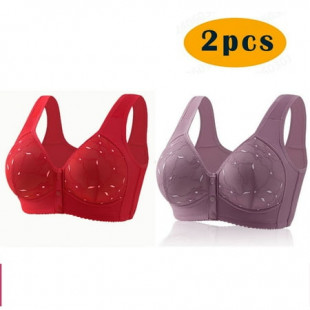 No Underwire Bras for Women, Sujetadores sin aros para mujer, 2PC Women Sexy Middle-Aged And Elderly Printed Front Buckle Without Steel Ring Underwear Soft Large Size Underwear Bra