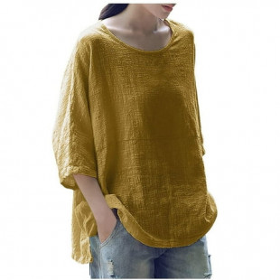 Jophufed Women Summer Tops O-Neck Solid Three Quarter Sleeve Cotton Tops Blouse T-shirt Flash picks