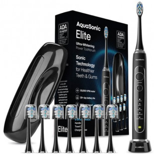 AquaSonic - Elite - Wireless Rechargeable Electric Toothbrush with Travel Case, 5 Modes, 8 Brush Heads - Black
