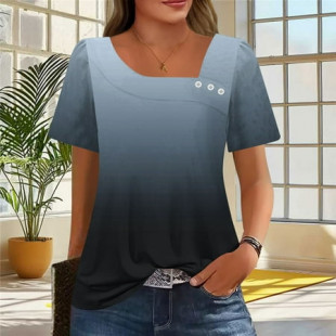 Xdegoge Summer Tops for Women Clearance Under $10 Plus Size Tees Short Sleeve V Neck T Shirt Fashion Gradient Printed Summer Tunic Tops Loose Fit Casual Blouses Women Clearance Flash for Today