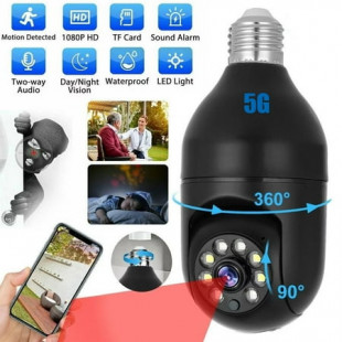 Cooltop Wireless Surveillance Camera, 5G Wifi E27 Light Bulb Camera, Motion Detection Night Vision Security Camera for Home Outdoor,Black