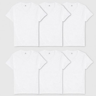 Hanes Men's 6pk V-Neck T-Shirt - White - L: Tagless, Moisture Wicking, Breathable Cotton,