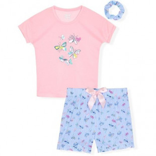 Sleep On It Girls 2-Piece Short-Sleeve Jersey Pajama Shorts Set with Matching Hair Scrunchie -  Butterfly , 7-8