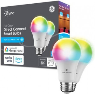 Cync - A19 Smart LED Light Bulbs (2 Pack) - Color Changing - Full Color