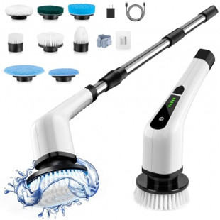 Bomves Electric Spin Scrubber, Cordless Cleaning Brush Scrubber for Home, 400RPM/Mins-8 Replaceable Brush Heads-90Mins Work Time, 3 Adjustable Size, 2 Speeds for Bathroom Shower Bathtub Glass Car