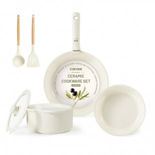 Carote Ceramic Cookware Set, Non Toxic Detachable Pots and Pans, 8 Pcs Induction Cookware, Cream