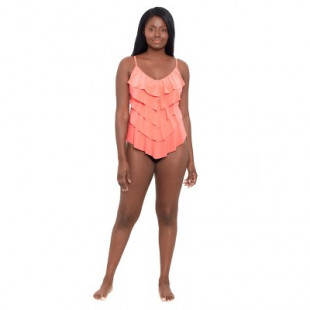 Trimshaper Women's Rachel 5 Tier Ruffle Tankini Swimsuit Top - Coral