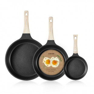 Carote Nonstick Cookware Sets, 3 Pcs Non Stick Pots and Pans Set, Induction Cookware, Black