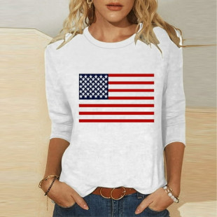 My Orders At Walmart 4Th of July Shirts for Women 3/4 Sleeve American Flag Shirt Usa Patriotic T-Shirt Stras And Striped Tops Tunic Crew Neck Blouses Flash Order History Online
