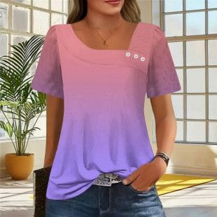 Xdegoge Summer Tops for Women Clearance Under $10 Plus Size Tees Short Sleeve V Neck T Shirt Fashion Gradient Printed Summer Tunic Tops Loose Fit Casual Blouses Flash Flash for Today