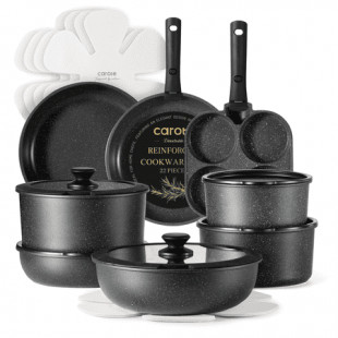 Carote 22pcs Nonstick Cookware Set with Detachable Handle, Induction Kitchen Sets Non Stick, Black