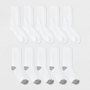 Boys' 10pk Crew Athletic Socks - Cat & Jack™ White L