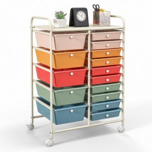 Costway 15 Drawer Rolling Storage Cart Tools Scrapbook Paper Office School Organizer Multicolored