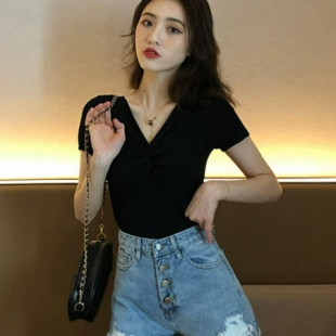 Women Summer Slim T Shirt Fashion Clothes Female Tops V-neck Tshirt Harajuku tshirts