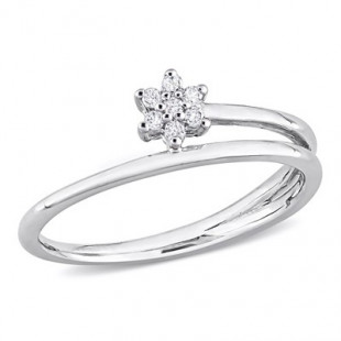 EVERLY JEWELRY Sterling Silver Diamond Accent Floral Promise Ring - Set of 1