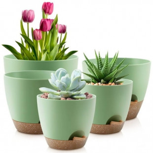 FOUKUS Set of 5 Self-Watering Plant Pots – Eco-Friendly Planters for Indoor & Outdoor Use