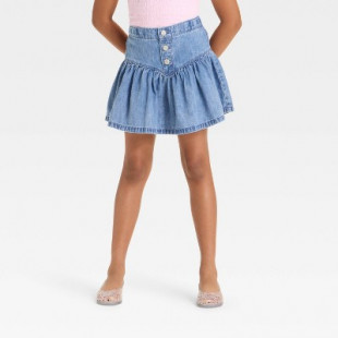 Girls’ Denim Ruffle Flare Skirt - Cat & Jack™ Medium Wash
