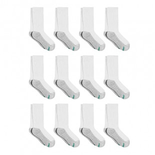 Hanes Boys Socks Double Tough Cushioned Crew 12-Pair Packs Athletic Socks, White/Grey Bottom, Large US