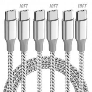 KYEHD 3 Pack 10FT 60W Fast Charging USB-C to USB-C Cables - Durable Type-C Charger for iPhone, iPad, MacBook, and CarPlay