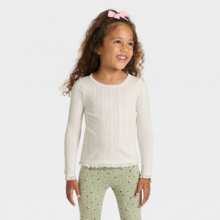 Toddler Girls’ Long Sleeve Pointelle T-Shirt - Cat & Jack™ Cream 4T