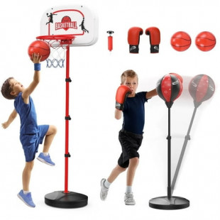 JoyStone 2 in 1 Kids Basketball Hoop and Punching Bag Set – Adjustable Stand with Boxing Gloves & 2 Balls