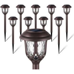 10 Pack Solar Pathway Lights Outdoor Decorative - Solar Powered Garden Yard Lights for Walkway Sidewalk Driveway (Brown, Cool White)