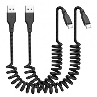 Quickeep 2 Pack 3ft Coiled USB A to USB C Fast Charge Car Cord for iPhone and MacBook Pro