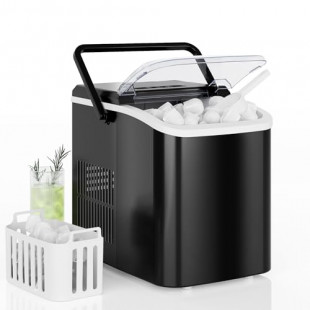 DUMOS Countertop Ice Maker with Handle – 26lbs/24H Portable Ice Machine – Black