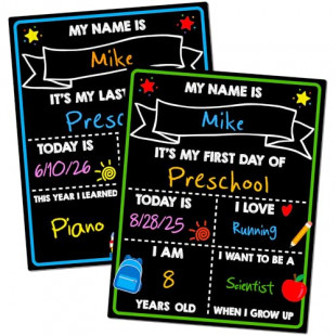 First Day of School Chalkboard Sign - 14 x 11 Inches, Reusable Preschool Board