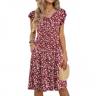 Fantaslook Women’s V Neck Ruffle Sleeve Midi Dress with Pockets (Sizes S-2XL)