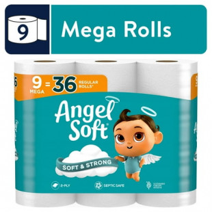 Angel Soft 2-Ply Toilet Paper, 9 Mega Rolls – Extended Value