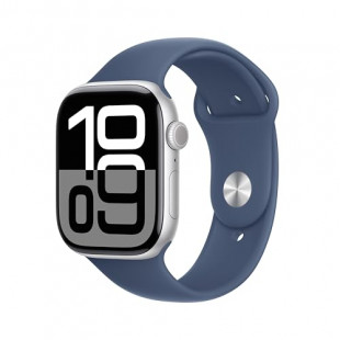 Apple Watch Series 10 [GPS 46mm case] Smartwatch with Silver Aluminium Case and Denim Sport Band - M/L