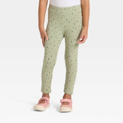 Reburbished Toddler Girls’ Printed Leggings - Cat & Jack™ Light Olive 5T